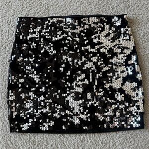 Express Velvet Black and Silver Sequin Mini Skirt